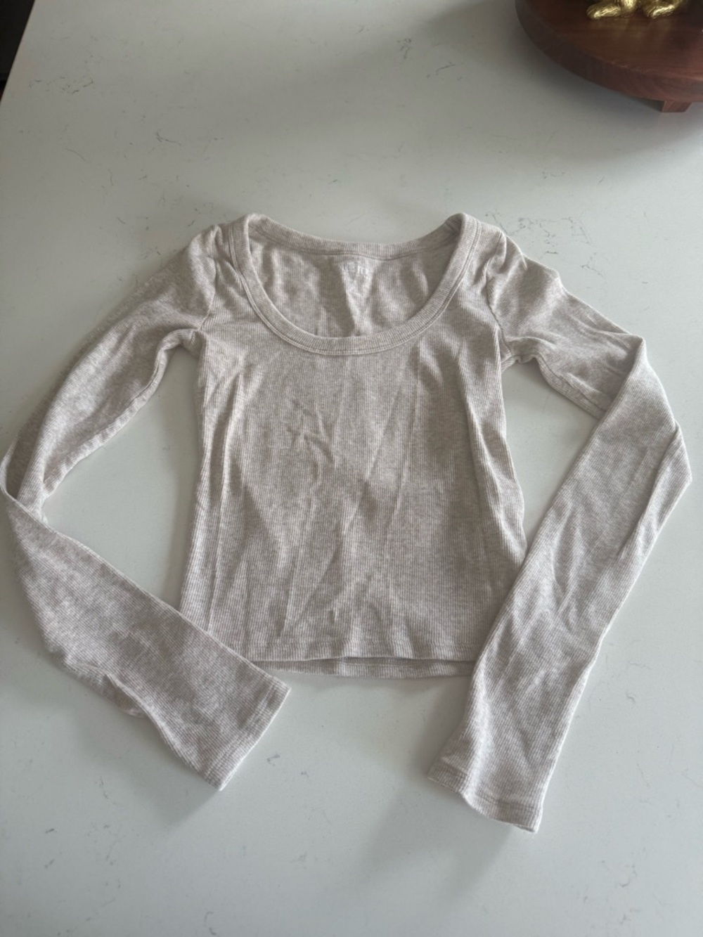 Hollister Light Beige Long Sleeve Scoop Neck Top